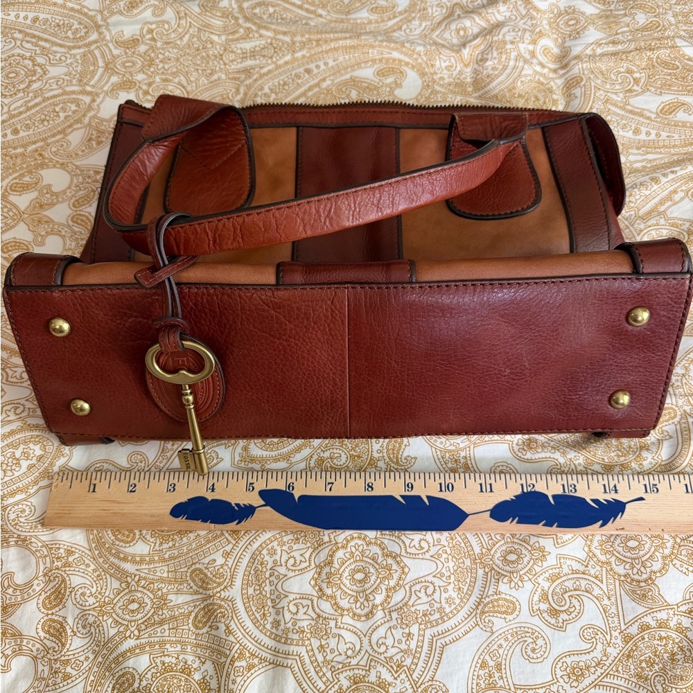 Fossil Vintage Revival Satchel Two-Tone Brown Leather Tote - Picture 6 of 16